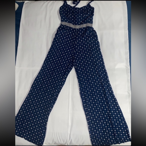 French Connection Patterned Navy Halter Top Pants Jumpsuit - Picture 1 of 11